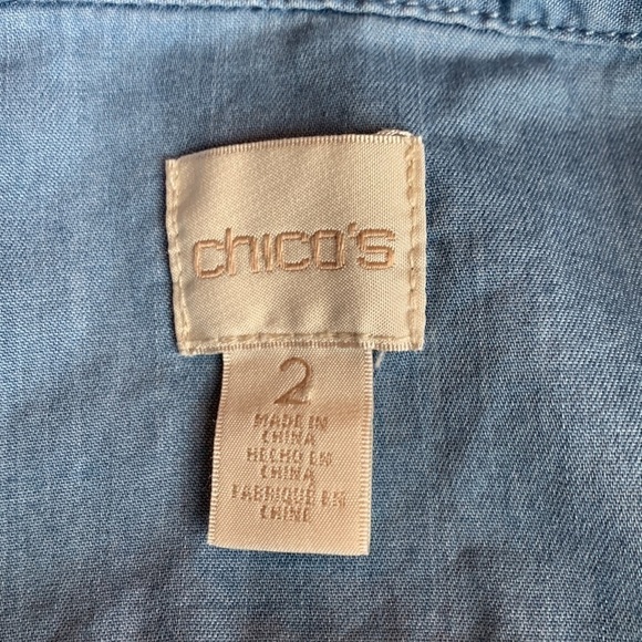 3-$30 Chico’s large denim ruffle front shirt - Picture 4 of 5